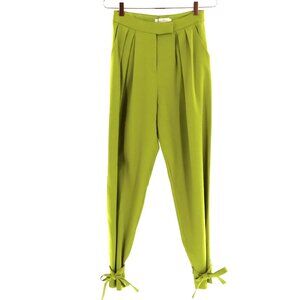 Beige Botany Tie Trousers Womens S Green Minimalist Preppy Retro Tailored NWT
